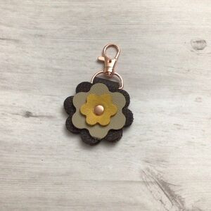 Floral Leather purse charm with Rose Gold Swivel Hook